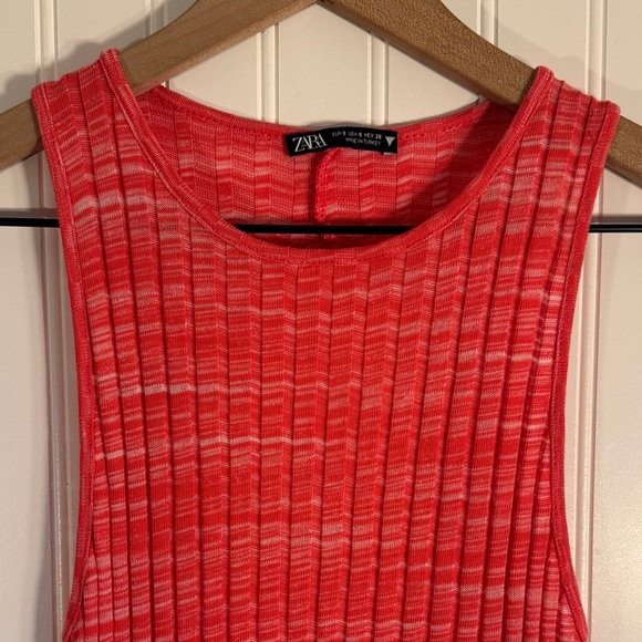 ZARA Ribbed Keyhole Midi Dress Hot Pink Bodycon Stretchy Size Small - Picture 2 of 9